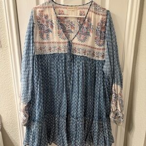 Daughters of India Blue and Cream Floral Mini Dress